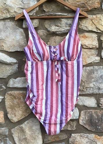 Isabel Maternity  one-piece swimsuit pink purple white  stripes size large