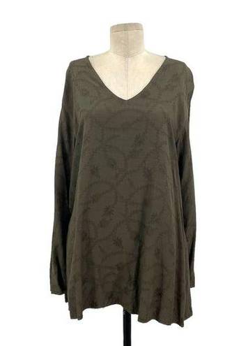 CP Shades  Olive Green Floral Embroidered Long Sleeve Top Size Medium