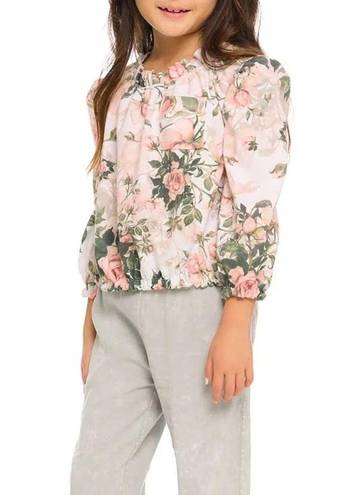 Chaser  Floral Ruffle Neck Pocket Shirred Blouse, Size M New w/Tag