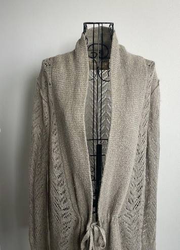 All Saints Grey Pointelle Wool Blend Tie Front Cardigan