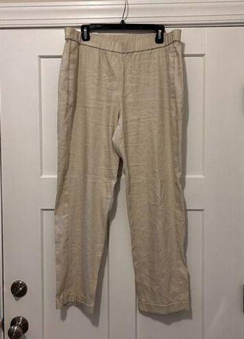 J.Jill  Linen Stretch Pants Womens Large Wide Leg Tan Elastic Waist Pockets