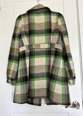 Juicy Couture Classic Wool Plaid Coat, Green and Brown, Size Medium