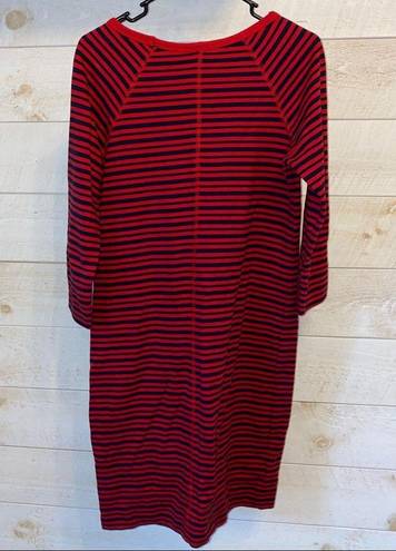 Merona  Women’s Red & Navy Blue Striped Midi Length Long Sleeve Sweater Dress