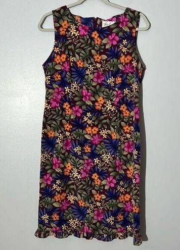 Kathie Lee Collection Vintage  Boatneck Floral Ruffle Sleeveless Sheath Dress