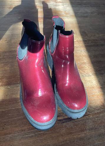 Platform Leather Boots Red Size 7