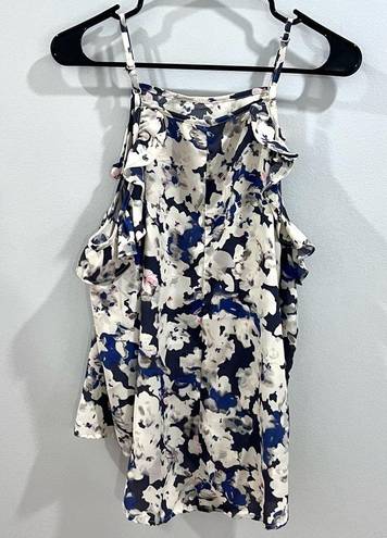 Sim & Sam Sun & Sam purple and gray cold shoulder ruffle floral top size small