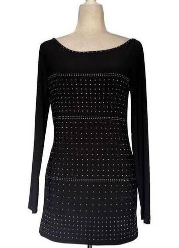 Cache  Studded Long Sleeve Tunic Womens Top Sz M Black Silver Y2k Embellished