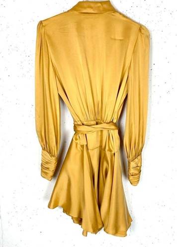 Zimmermann  Womens Silk Wrap Dress Asymmetric Ruffle Hem Tie Belt Yellow Size 6