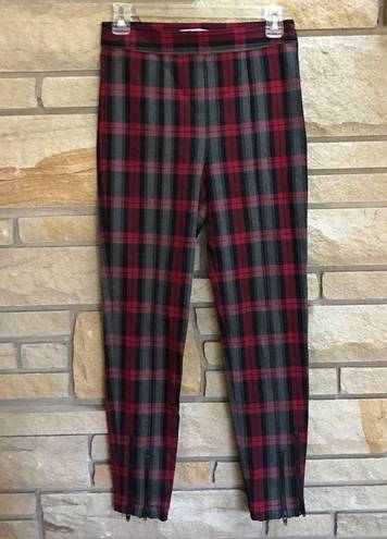 Alexander Wang T by  Grey and Red Plaid Fitted Zip Leggings Pants Size 2