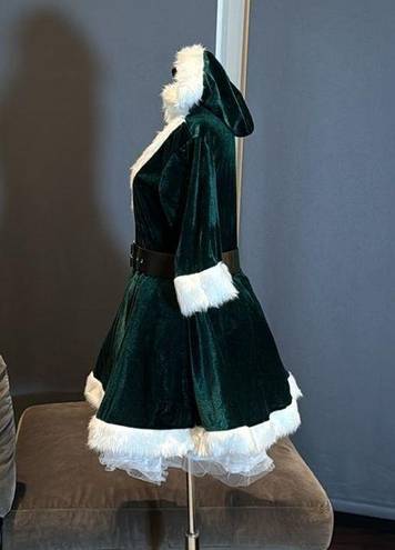 ma*rs Short Green Hooded Dress White FauxFur Trim  Claus Santa Christmas Size L NEW