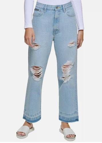 DKNY NWT   Jeans Distressed Frayed Hem Straight Leg Jeans 32/14