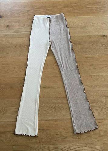 Bershka  Flare Pants with Seam Detail in Cream and Tan