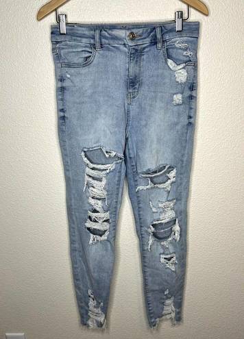 American Eagle  Light Wash Distressed Curvy Hi Rise Jegging Crop Jeans Size 10