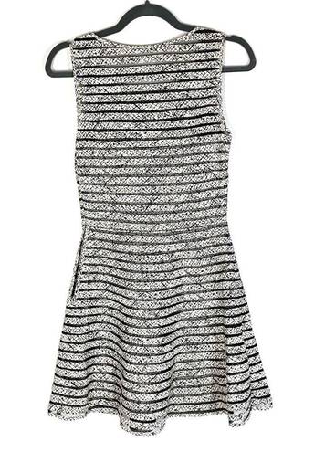 Parker  Mesh Ribbed Fit and Flare Silk Lined Mini Dress White Black Size XS