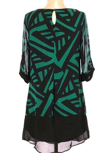 Charlotte Russe Black and green geometric print shift dress size large