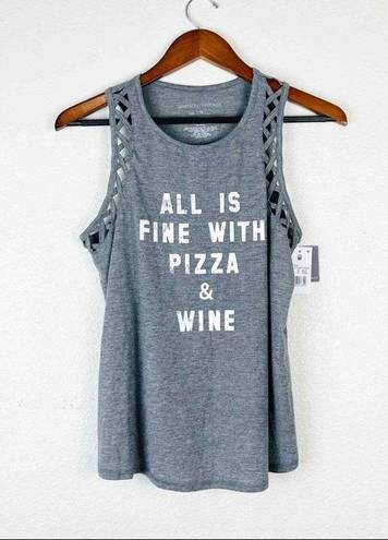 Grayson Threads All Is‎ Fine With Pizza and Wine Gray Graphic Tank Medium