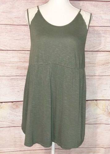 Liz Lange  Olive Green Crochet Neck Tunic Tank Size XL