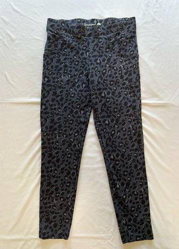 Betabrand  Gray Leopard Pencil Dress Pant Yoga Journey Pull On Skinny Size Large