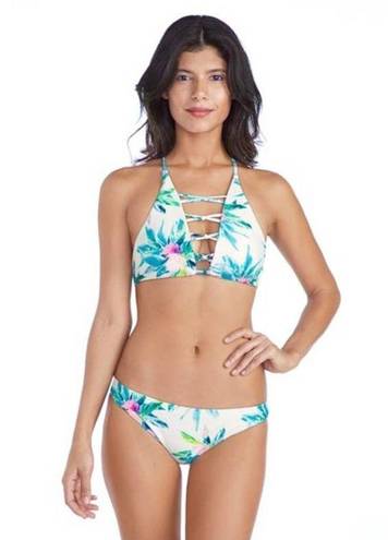 Radio Fiji NEW  Corona High Neck bikini top, Medium, floral cream