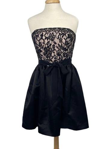 Shoshanna  Lace Satin Fit & Flare Mini Dress Strapless Black Ivory Womens 10