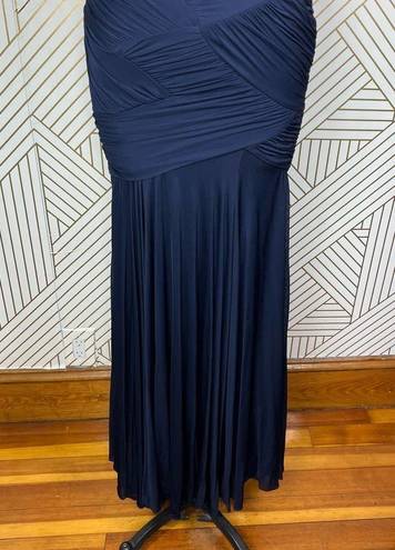 Halston Heritage  Ruched Sleeveless Long Gown in Navy Blue Size US XXS