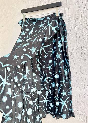 Agua Bendita  x Target Deep Sea Print Ruffle Wrap Midi Skirt Blue Black Women's L