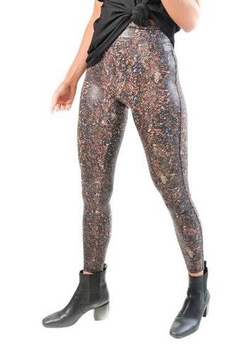 Spanx New!  Faux Leather Snake Shine Leggings In Mocha Snake