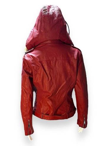 LA Coalition  Faux Leather Jacket Faux Fur Size Medium Red Hooded