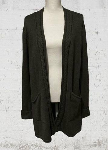 Tahari  | Forest Green Braid Detail Open Front Knit Cardigan Sweater Size M