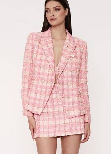 Bardot  Boucle Tweed Blazer Boucle Pink Gold Buttons