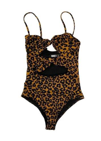 Beach Riot  Mia One Piece Swimsuit Brown Leopard Knot Ties Cutout NWOT Xsmall