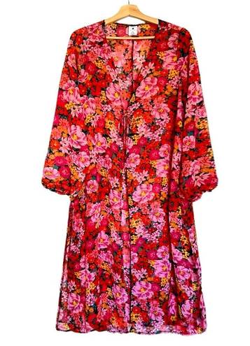 Shade & Shore NWOT  Floral Long Sleeve Deep V-Neck Maxi Kimono Cover Up Dress