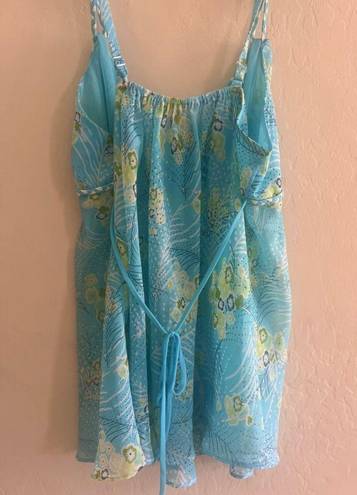 Oscar de la Renta  blue floral tank blouse sz L