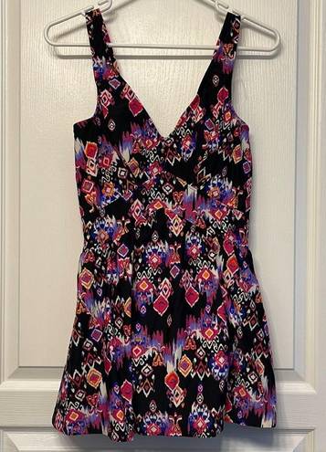 Maxine of Hollywood  Geometric Black Purple Pink Swimdress Size 14 EUC #S-285