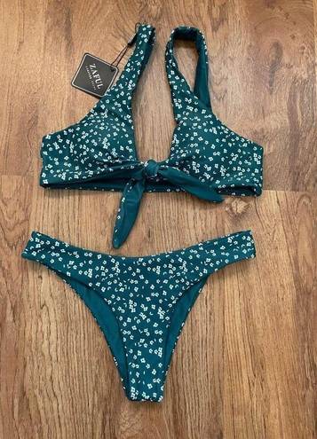 Zaful  green & white floral bikini - small NWT