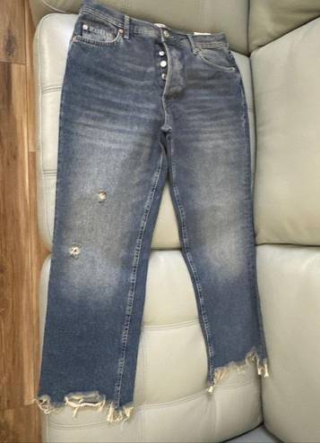 We The Free Free People Women's Blue Maggie Mid Rise Straight Button Fly Jeans Size 28 NWT