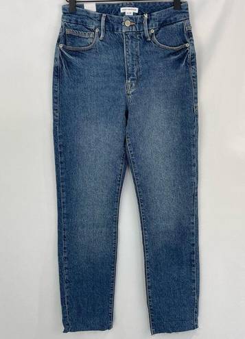 Good American New  Slim Straight High Rise Raw Hem Ankle Jeans Blue Size 4 / 27