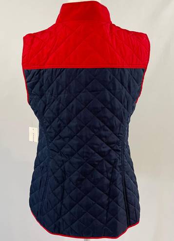 Charter Club New  Colorblocked Quilted Vest Full Zip Navy Blue Red