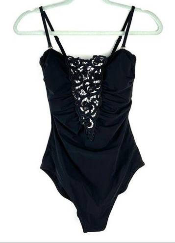 Gottex Women's Black Swan Convertible Bandeau Embroidered One Piece Swimsuit 6