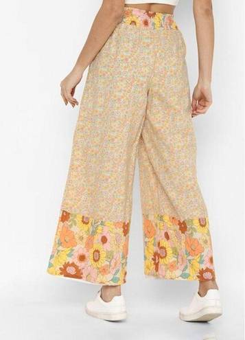 American Eagle  Women's Yellow Floral Wide Leg Pull On Pants Size XL