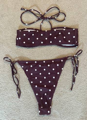 Polka Dotted Strapless High Waisted Bikini Set Multi Size M