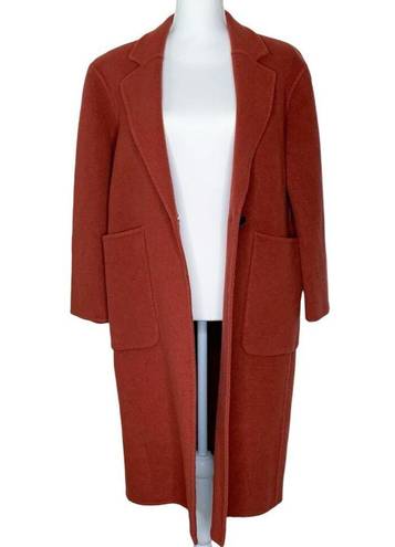 Becken Sienna Long Lapel Felted Wool Oversized Coat Rust Terracotta Red