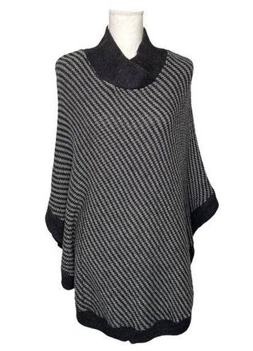 Banana Republic  Sweater Womens M Cape Poncho Wool Blend Mock Neck Striped Black