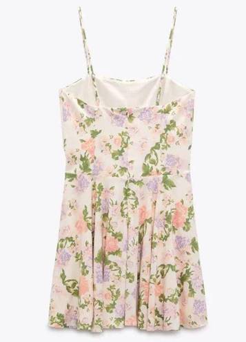 ZARA Floral Square Neck Mini Dress NWOT Size XS Sleeveless Spring Girly