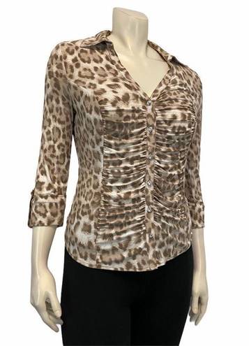 INC  International Concept Women’s Med 3/4 Sleeve Animal Leopard Button Down Top