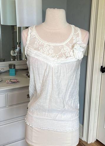 Edge Romantic Lace Sheer Top Tank Off White Cream Shirt Womens Small