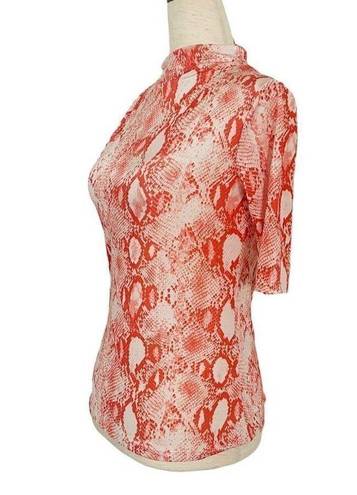 Mango MNG Suit  Top Orange Reptile Print Mock Neck Short Sleeve Women's XS, JL23