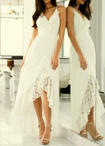 Yumi Kim Meadow Maxi Ivory Lace Belted Wrap V-Neck Crochet Long Midi Dress Gown