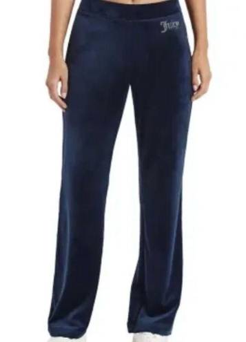 Juicy Couture  Navy Blue Rhinestone Logo Velour Track Pants