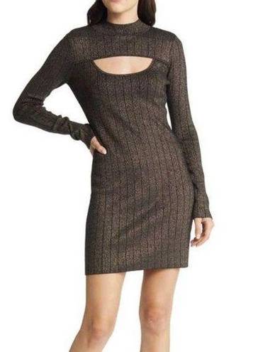 Chelsea28  Metallic Ribbed Long Sleeve Cut Out Mini Dress Size M